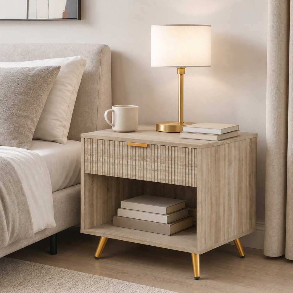 Homcom Gold Small Table With Drawer, Open Compartment And Handle, Natural - Image 3