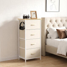 HOMCOM Fabric Chest of Drawers, 4 Drawer Dresser for Bedroom, Beige