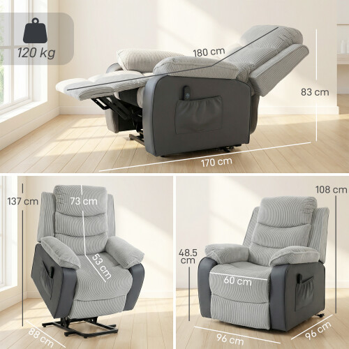 Homcom HOMCOM Power Lift Riser Recliner Chair with High Back, Remote, Light Grey 2