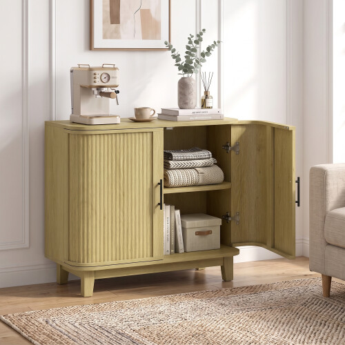 Homcom HOMCOM 80cm Modern Sideboard with 2 Curved Doors and Adjustable Shelf, Oak 1