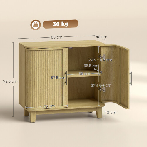 Homcom HOMCOM 80cm Modern Sideboard with 2 Curved Doors and Adjustable Shelf, Oak 2