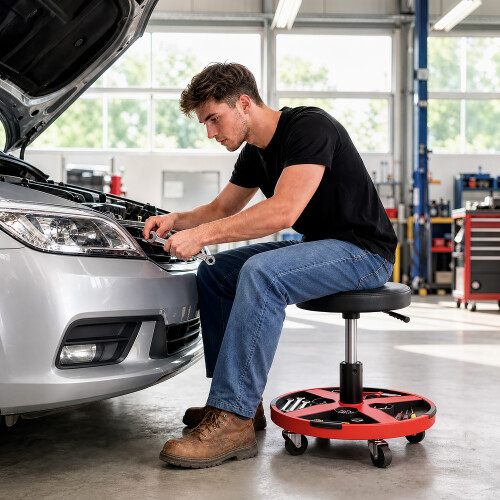 Homcom HOMCOM 135 kg Rolling Mechanic Stool with 40-52 cm Adjustable Height, Black 1