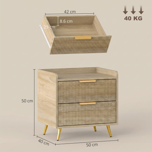 Homcom HOMCOM Bedside Table with 2 Drawers, Natural Wood Finish 2