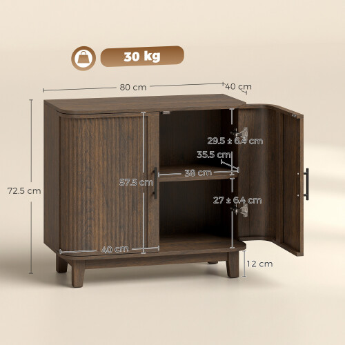 Homcom HOMCOM Sideboard with 2 Curved Doors and Adjustable Shelf, Dark Walnut 2