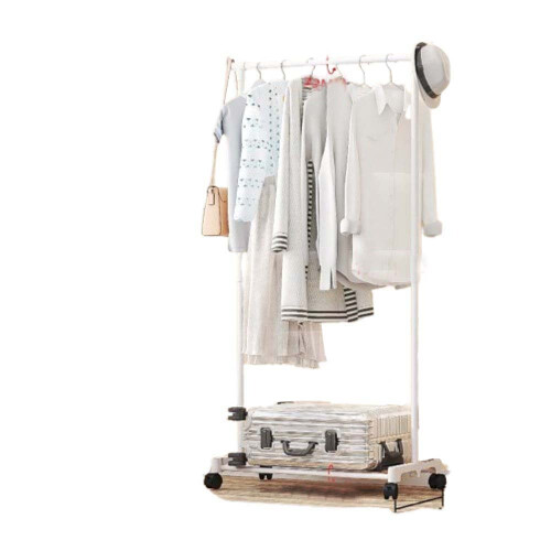 Mobile Floor Standing Single Rod Clothes Rack - Easy Assembly & Multi-Purpose Storage White 1