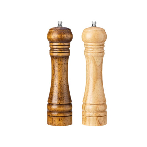 Conjunto de 2 Moedores de Pimenta Manual Ajustável de 8 Polegadas em Madeira de Borracha Natural e Cerâmica