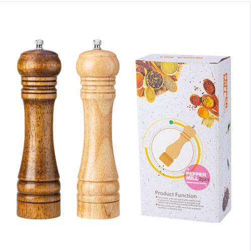 Conjunto de 2 Moedores de Pimenta Manual Ajustável de 8 Polegadas em Madeira de Borracha Natural e Cerâmica 1