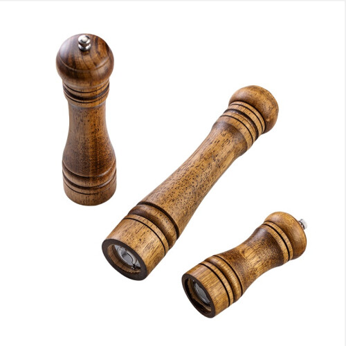 Conjunto de 2 Moedores de Pimenta Manual Ajustável de 8 Polegadas em Madeira de Borracha Natural e Cerâmica 2