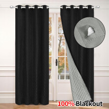 Winter Windproof Thermal Insulated Blackout Eyelet Curtain for Living Room (Single Panel) Black S