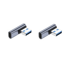 2-Pack Angled USB-C Female to USB-A Male Adapter: Power & Data Transfer