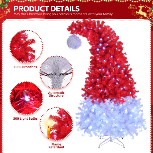 6FT Santa Hat Style Pre-lit Hinged Artificial Christmas Tree W/ Remote Control 2