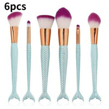 (6pcs Light Blue)Mermaid Makeup Brush Set Foundation Eyeshadow Brushes Cosmetic Durable Tool