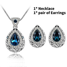 (blue)Collier en forme de larme boucles d'oreilles alliage ensemble bijoux femme mode bleu cadeau