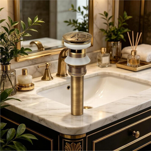 Universal Bathroom Sink Drain Strainer, - Sink Drain with Overflow, Solid Brass Vessel Sink Drain Assembly 1