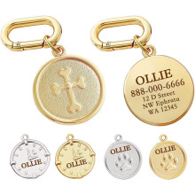 (Bone-cross) Personalised Double-Sided Dog ID Tag, Stainless Steel Pet Name Tag, Laser Engraved Collar Charm, Gold or Silver