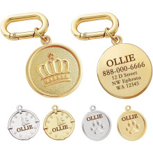 (Paw-crown) Personalised Double-Sided Dog ID Tag, Stainless Steel Pet Name Tag, Laser Engraved Collar Charm, Gold or Silver