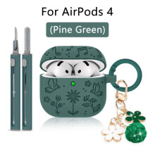 3D Embossed Butterfly Floral Silicone Protective Case compatible with AirPods 4 – Skin-Friendly, Dustproof, Washable Green