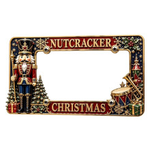 (C) Christmas Santa Snowman Gingerbread Metal Auto Plate Holder Universal Car Accessory