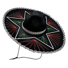 Embroidered Mexican Wide Brim Sombrero, Halloween Cosplay Party Costume Accessory