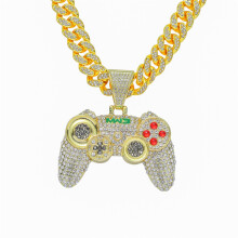 Alloy Game Console Full Rhinestone Pendant Necklace Cuban Chain Trendy Nightclub Hip Hop Jewelry