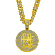 (Gold) Men’s “Keep Calm” Letter Pendant Necklace Full Rhinestone Hip Hop Style Trendy Fashion Jewelry