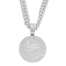Men’s “Keep Calm” Letter Pendant Necklace Full Rhinestone Hip Hop Style Trendy Fashion Jewelry