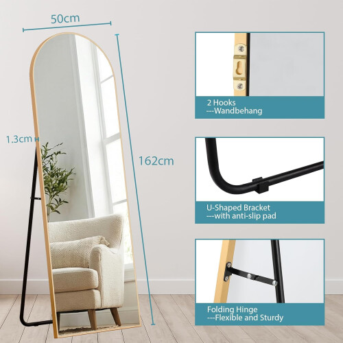 Gold 162×50cm Arched Full Body Floor Hanged Mirror 1
