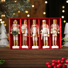 Gold Wooden Nutcrackers Soldier for Christmas,5Pcs 12.5cm Wooden Figure Ornament