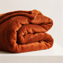 (Rust/Orange Fleece, Double) Faux Fur Fleece Blanket Large Sofa Bed Warm Throw