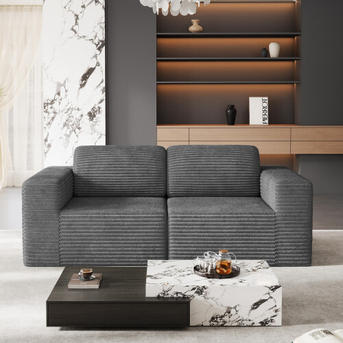 Corduroy Modular Sofa | Cloud-style Sectional 2 Seater Sofa Set Fluffy Memory Foam Cushions