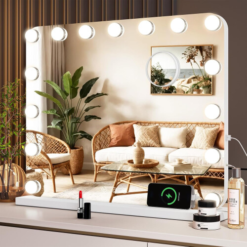 50x40cm Make-up Mirror with 15 Dimmable LEDs, USB