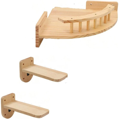 Wall-Mounted Cat Scratching Hammock Shelves – Solid Wood Steps for Indoor Cats & Kittens