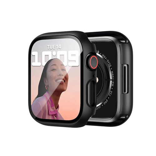 Capa Protetora Compatível com Apple Watch 46mm (10ª Geração) - PC Preto + Vidro Temperado