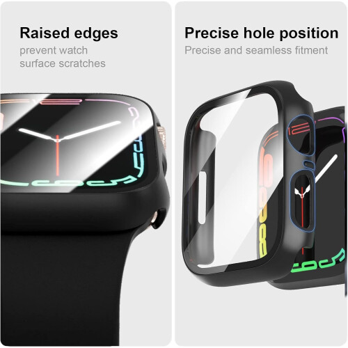 Capa Protetora Compatível com Apple Watch 46mm (10ª Geração) - PC Preto + Vidro Temperado 1