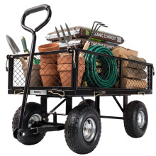 MoverX 250kg Heavy-Duty Garden Trolley - All-Terrain Steel Wagon with Folding Side Panels