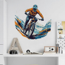 Wandtattoo mit Mountainbike-Motiv in Aquarelloptik, selbstklebende PVC-Wandkunst für Schlafzimmer, Wohnzimmer, Sportdekoratio