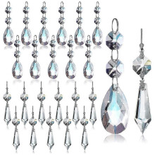 24-teiliges Set mit Kronleuchter-Kristallprismen-Anhängern, 38 mm, klare tropfenförmige Eiszapfen-Kronleuchterkristalle, Teil