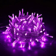 (Paarse) Kerstverlichting voor binnen en buiten, 10 meter, 100 LED's, uitschuifbaar, transparante draad, 8 standen, stekker, vo