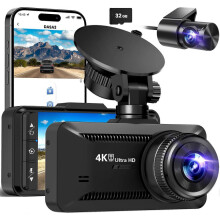 4K Dash Cam for- og bagkamera med WiFi, dobbeltkanals bilkamera, parkeringstilstand, nattesyn, 32 GB SD