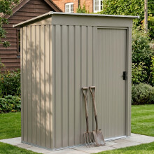 5.38 x 6.16FT Outdoor Metal Storage Shed with Lockable Sliding Door, Grey Aluminium Color