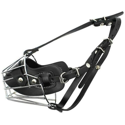 Adjustable Metal Dog Muzzle – Basket Muzzle for Large Dogs, Quick-Release Leather Strap 1