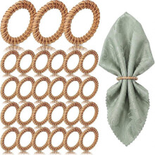 50Pcs Boho Woven Rattan Napkin Rings Bulk Rustic Style Round Dining Table Napkin Holders for Banquet Home Wedding