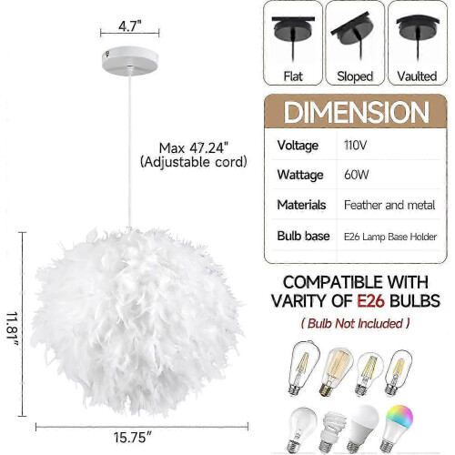 Fehér toll csillár E27 40W - átmérő 45CM 2