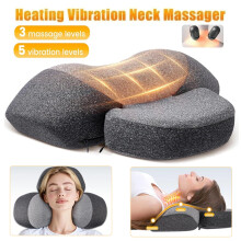 Electric Neck Massager Cervical Pillow Hot Compress Neck Stretch Heating & Vibration Neck Shoulder Massage Pillow Back T