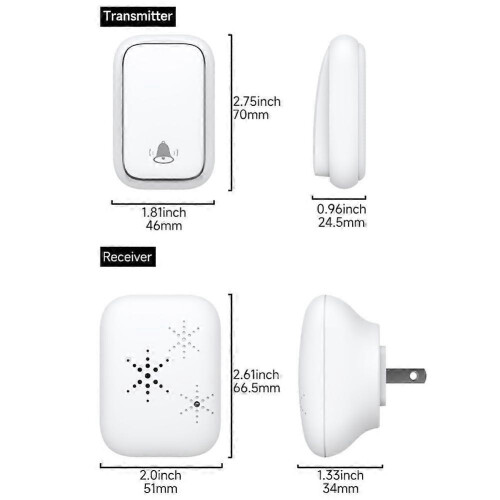 Wireless Doorbell,No Battery Needed,38 Ringtones, Waterproof,150m Range, Suitable for US Plug for H 2