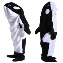 (A, L) Wearable Whale Blanket Onesie for Adult Costume, Super Soft Comfortable Whale Hoodie, Black Whale