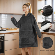 (Gary) Cozy Packable Blanket Hoodie - Soft, Warm, Oversized Flannel Poncho With Hood For Adults Packable Bag