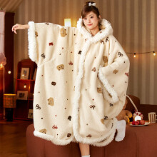 (Bear) New Cute Blanket Hooded Cloak Coral Velvet Pajamas Women's Autumn Winter Thickened Robe Blanket Multifunctional Thermal Products