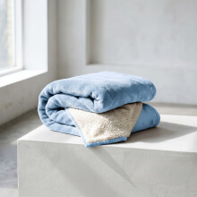 (Sky Light Blue, SINGLE: 130cm x 150cm) Sherpa Mink Blanket Reversible Throw Single Double King Size