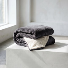 (Grey, DOUBLE: 150cm x 200cm) Sherpa Mink Blanket Reversible Throw Single Double King Size